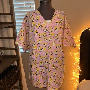 Pink Kitten scrubs short sleeve top with adorable cartoon cat faces